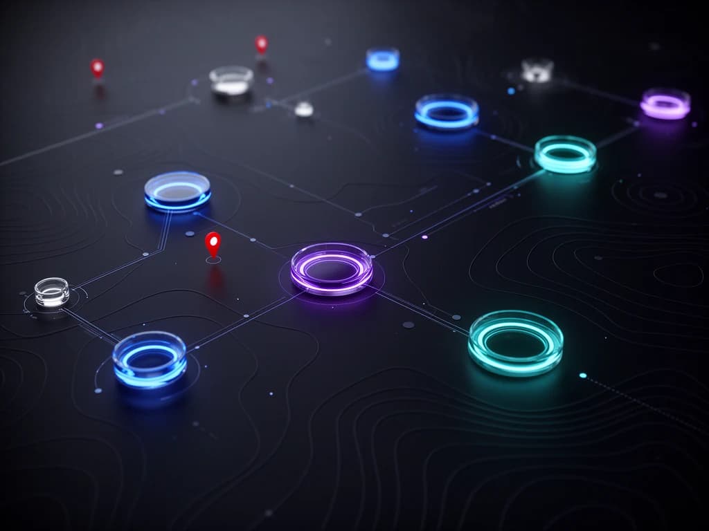 Abstract interconnected scouting signals over a dark field-inspired grid.
